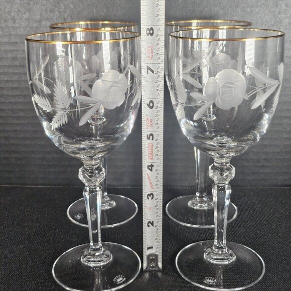 Royal Doulton Country Rose Gold Rim Crystal Tea Wine And Water Stemmed Glassware - Picture 11 of 12